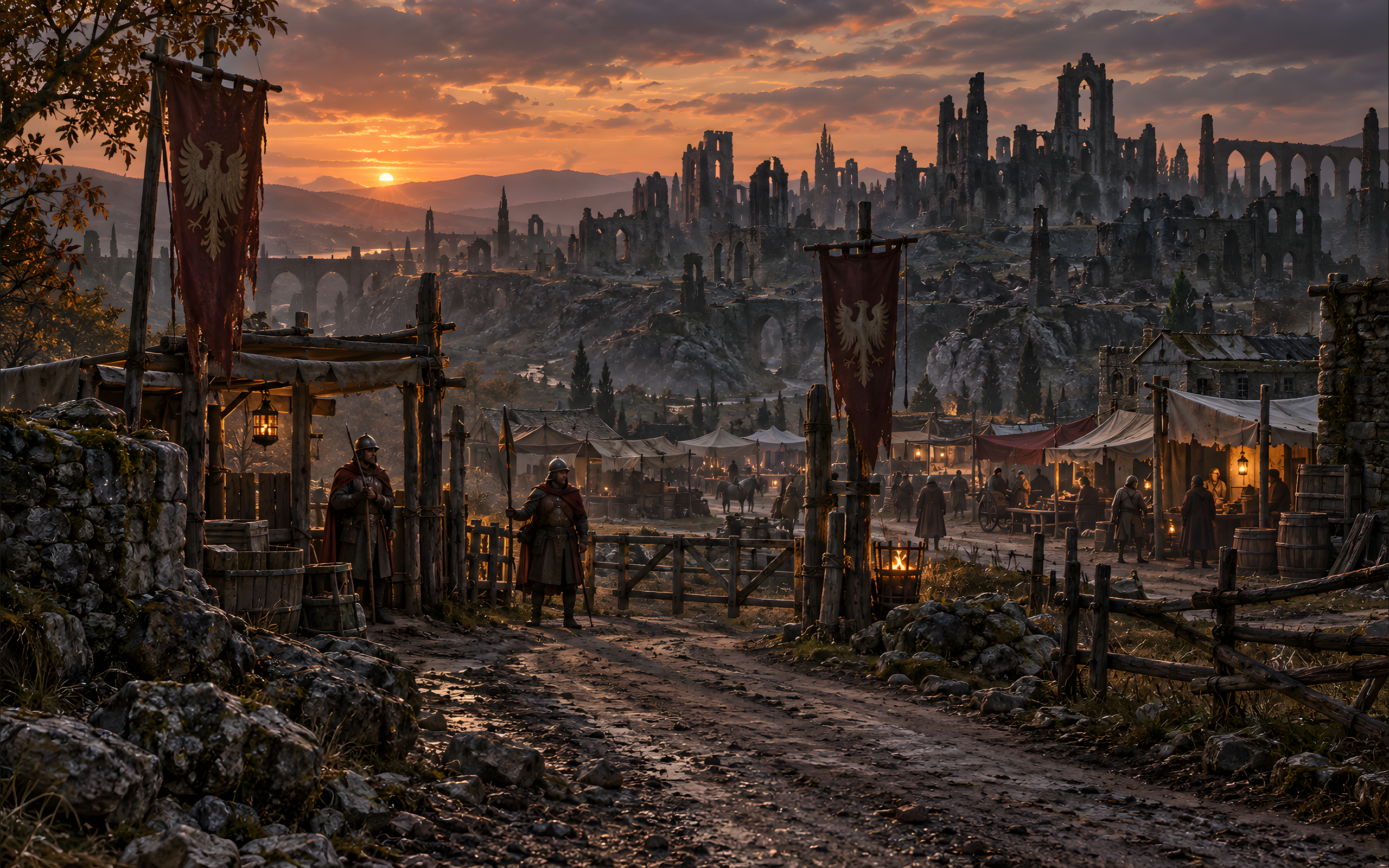 The ruined city of Walstein at sunset
